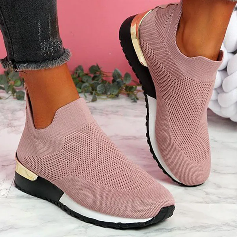 Zapatillas de deporte vulcanizadas para Mujer, zapatos deportivos informales sin cordones de Color sólido, a la moda, 2021
