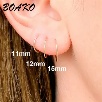 

BOAKO Simple Ear Bone Hoop Earrings For Women Gold Silver Color 925 Sterling Silver Earrings Small Round Circle Earrings Hoops