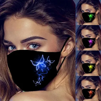

5pc Face Mask With Butterfly Print Mascarilla Masks Reusable Washable Elastic Earloop Black Breathable And Dustproof Mascarillas