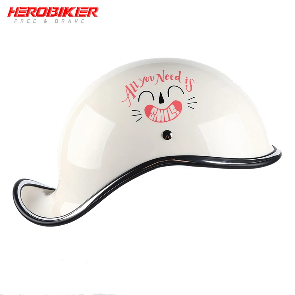 HEROBIKER мотоциклетный шлем с открытым лицом Ретро полушлем мотоциклетный шлем мотоциклетный гоночный внедорожный шлем Casco Moto Capac - Цвет: 01-White-Smile