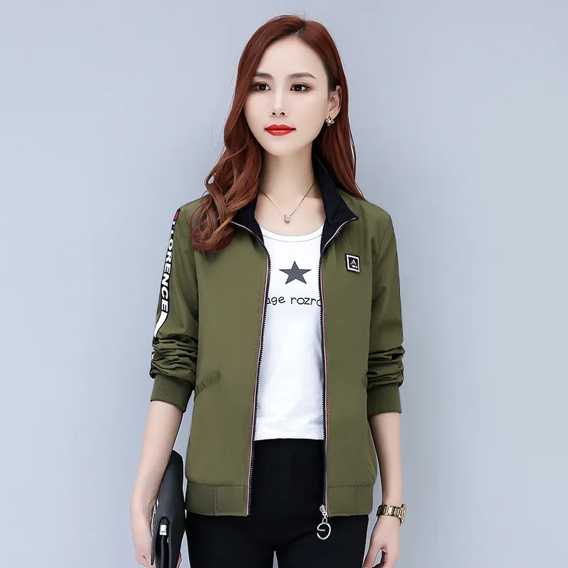 

Figure Rong Casual Women's Double-sided Wear Jacket Spring And Autumn Korean-style Trendy Letters Printed Baseball Uniform Coat