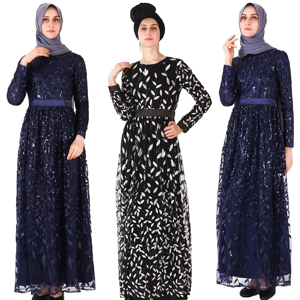 Женские мусульманские длинные платья с вышивкой Abaya в Дубае Длинные вечерние