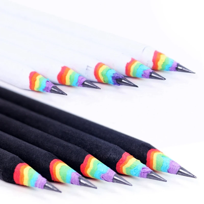 5Pcs Creative Environmental Protection Pencil Paper Material Rainbow Pencil Black Pencil School Office Stationery Supplies