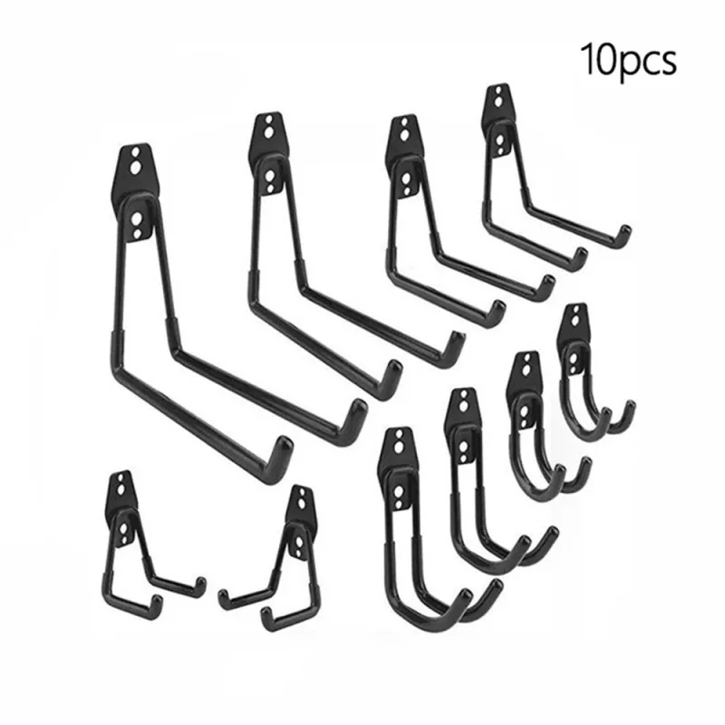 

10PCS Garage Hooks Storage Double Hook Tools Hanger Organizing Rakes Ladders Black Multi-Purpose Hooks Iron