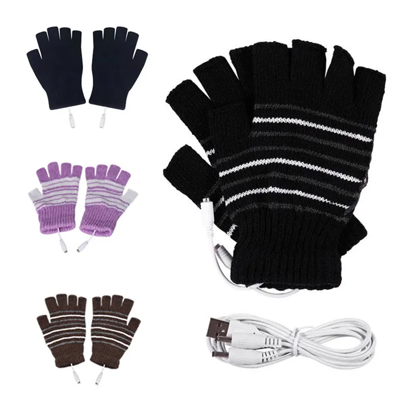 Practical Winter USB Electric Heating Thermal Gloves Half Finger Mountain Bike Bicycle Cycling Gloves Durable Sports Gloves
