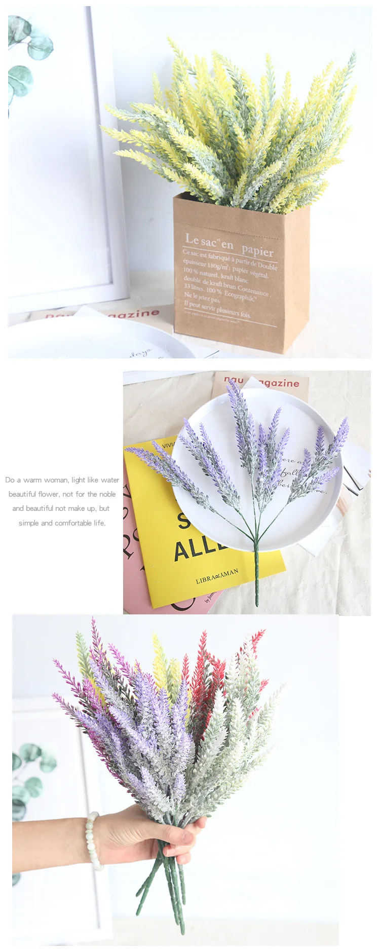 JAROWN Artificial Lavender Fake Flower Wedding Romantic Provence Decoration Nordic Style Vase Mini Storage Kraft Paper Bag Home Decorative (13)