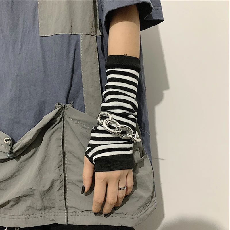 Black Punk Gothic Unisex Fingerless Gloves Elbow Length Mittens 2022 Cool Stretch Arm Warmer Ninja Sport Outdoor Cuff Women Men