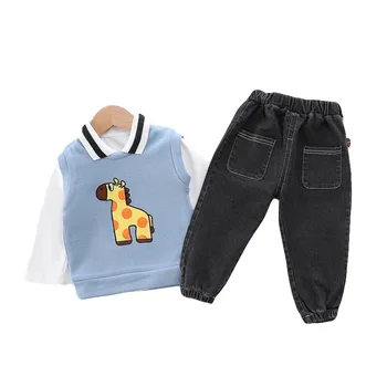 

baby boy clothes three-piece boys clothes vetement bebe garcon baby boy clothes set Cotton vest+shirt +jean set 80/90/100/110cm