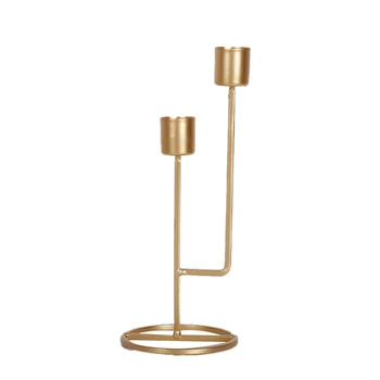 

Double Slots Concise Golden Candlestick Candelabra for Wedding Party Dinner Holiday Party Decoration Candle Holders