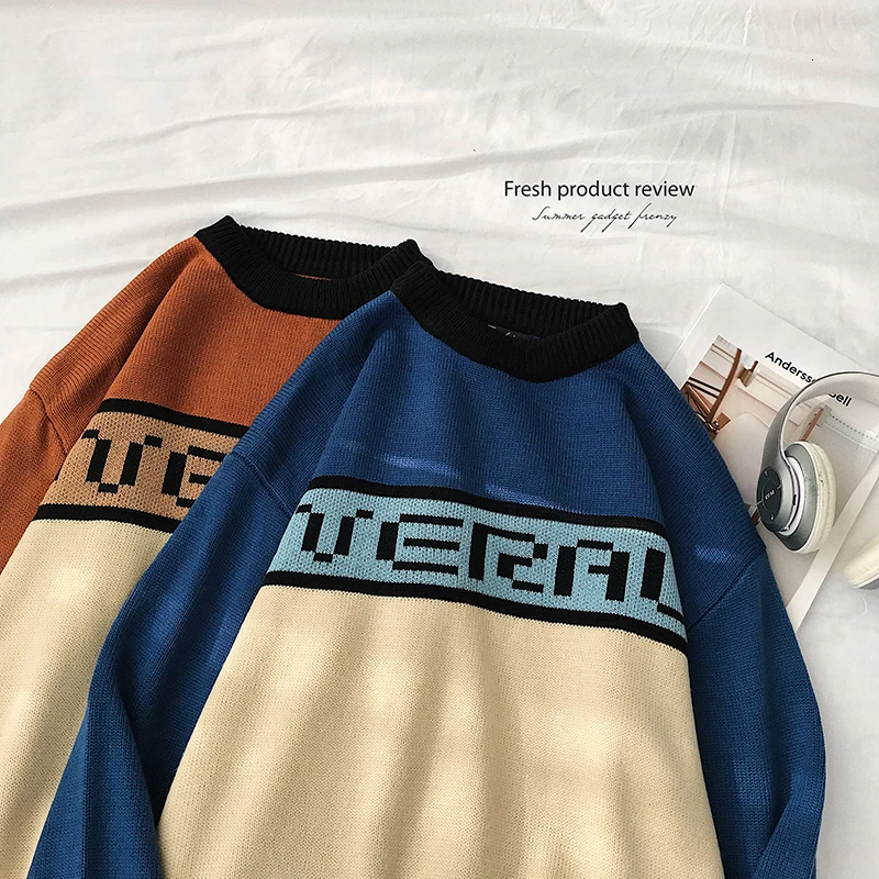 Winter Sweater Men Warm Fashion Contrast Color Letters Casual Knit Sweaters Man Sweter Clothes Loose Long-sleeved Pullover Men Winter Sweater Men Warm Fashion Contrast Color Letters Casual Knit Sweaters Man Sweter Clothes Loose Long-sleeved Pullover Men
