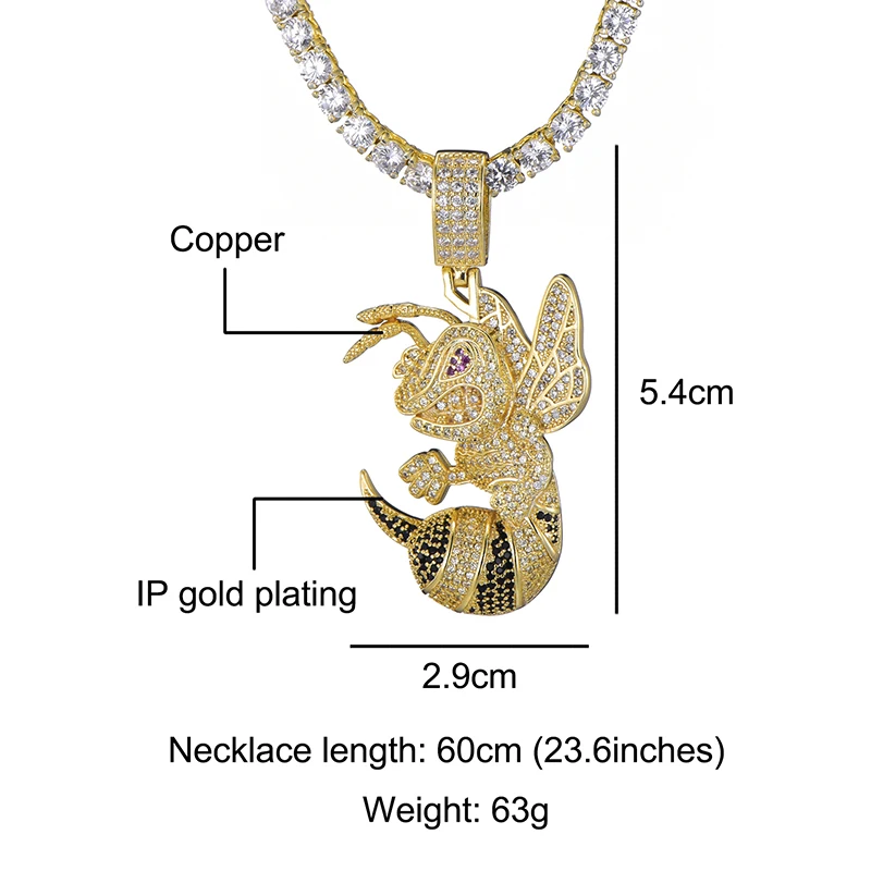 US7 Полный AAA CZ Циркон Bling Iced Out Золото Цвет животных Подвески пчелы цепочки и ожерелья для мужчин женщин Рэппер хип хоп ювелирные изделия