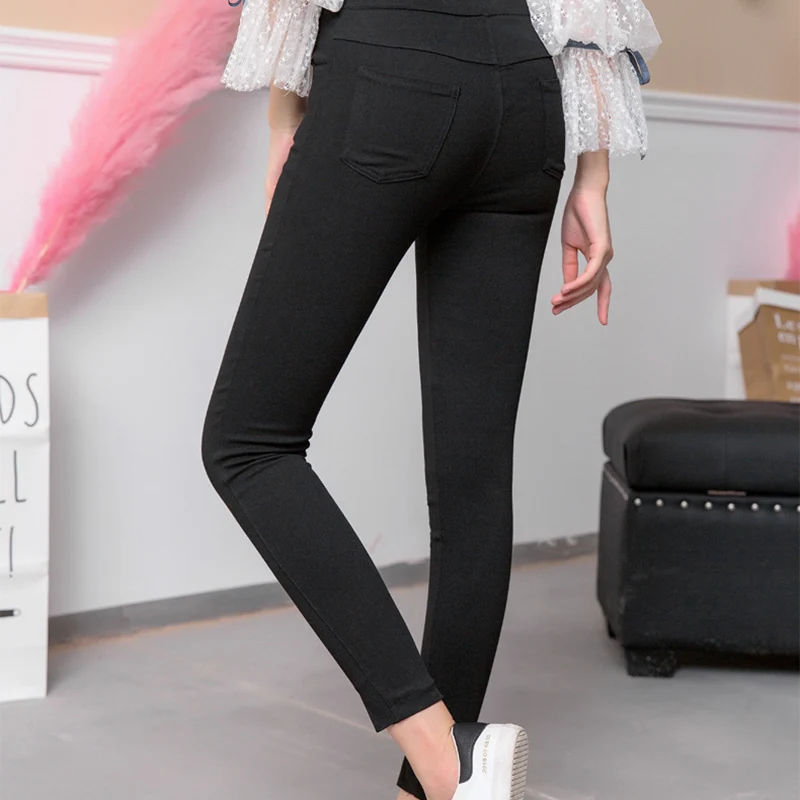 Брюки-карандаш женские облегающие леггинсы с высокой талией и карманами сзади обтягивающие Стрейчевые брюки черные джинсы больших размеров для студентов и фитнеса