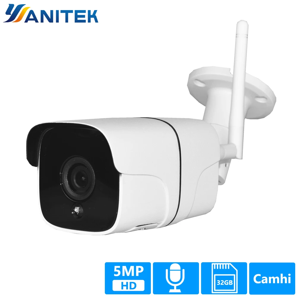 

5MP H.265 Wireless WiFi Camera Audio Motion Detection Metal Waterproof Outdoor IR Night Vision 32GB Card ONVIF P2P Camhi WiFi