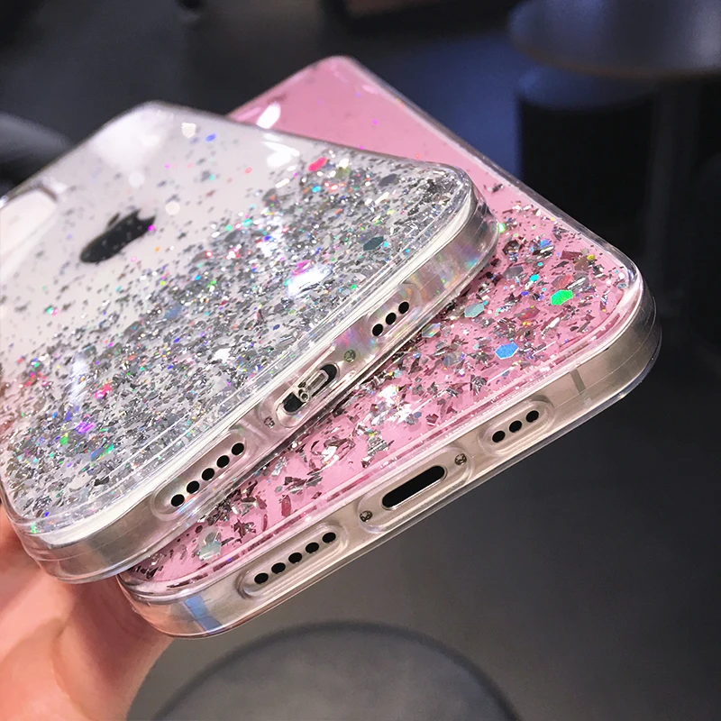 Luxury Glitter Star Sequins Bling Clear Phone Case For iPhone 13 Pro Max 12 Mini 11 XS XR X 7 8 Plus Transparent Soft Back Cover