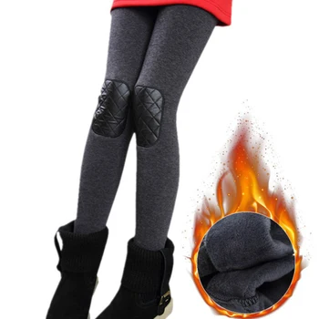 

2020 Baby Leggings Winter Kids Thick Velvet Pants For Girl PU Leather Patchwork Children's Warm Elastic Waist Clothes