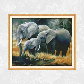 

The family of elephants Cross Stitch Kits 14CT Printed Fabric 11CT Counted Canvas DMC Chinese Cross-stitch Embroidery Sets