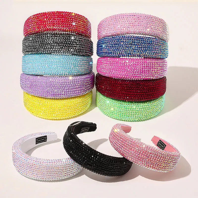 Luxury Shiny Full Crystal Head Hoop Wide-Brimmed Headband Women Rhinestone Sponge Point Diamond Hair Accessories Turban |