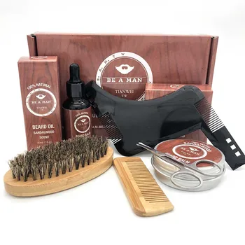 

6pcs/set Men Beard Kit Barba Grooming Beard Set Beard Oil Moisturizing Wax Blam Comb Essence Styling Scissors Hair Men Beard Set