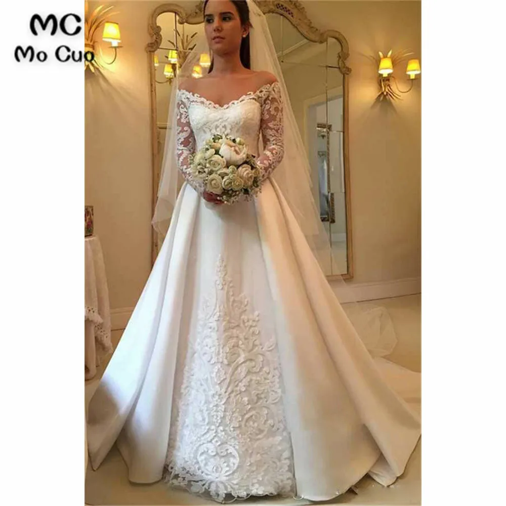 Кружевные свадебные платья с открытыми плечами 3/4 халат с рукавами de mariage кружевные сзади vestido de noiva бальные свадебные платья