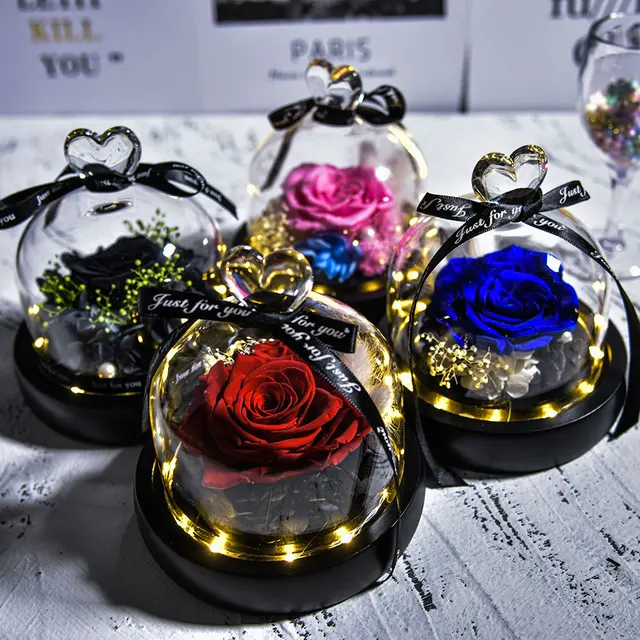 Rosa Eterna De Seda Con Luz LED MOOKLIN ROAM - Cúpula De Cristal Y Base De Madera, Regalo San Valentín, Madre