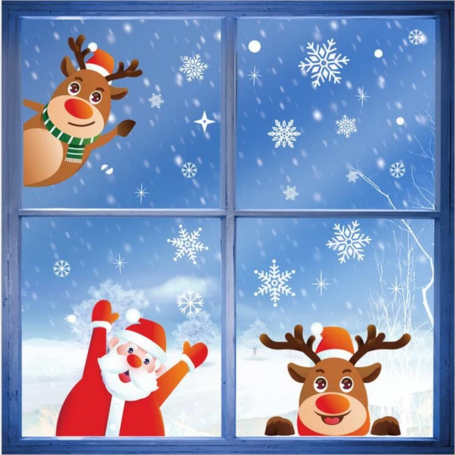 Christmas Window Decal Santa Claus Snowflake Stickers Winter Wall