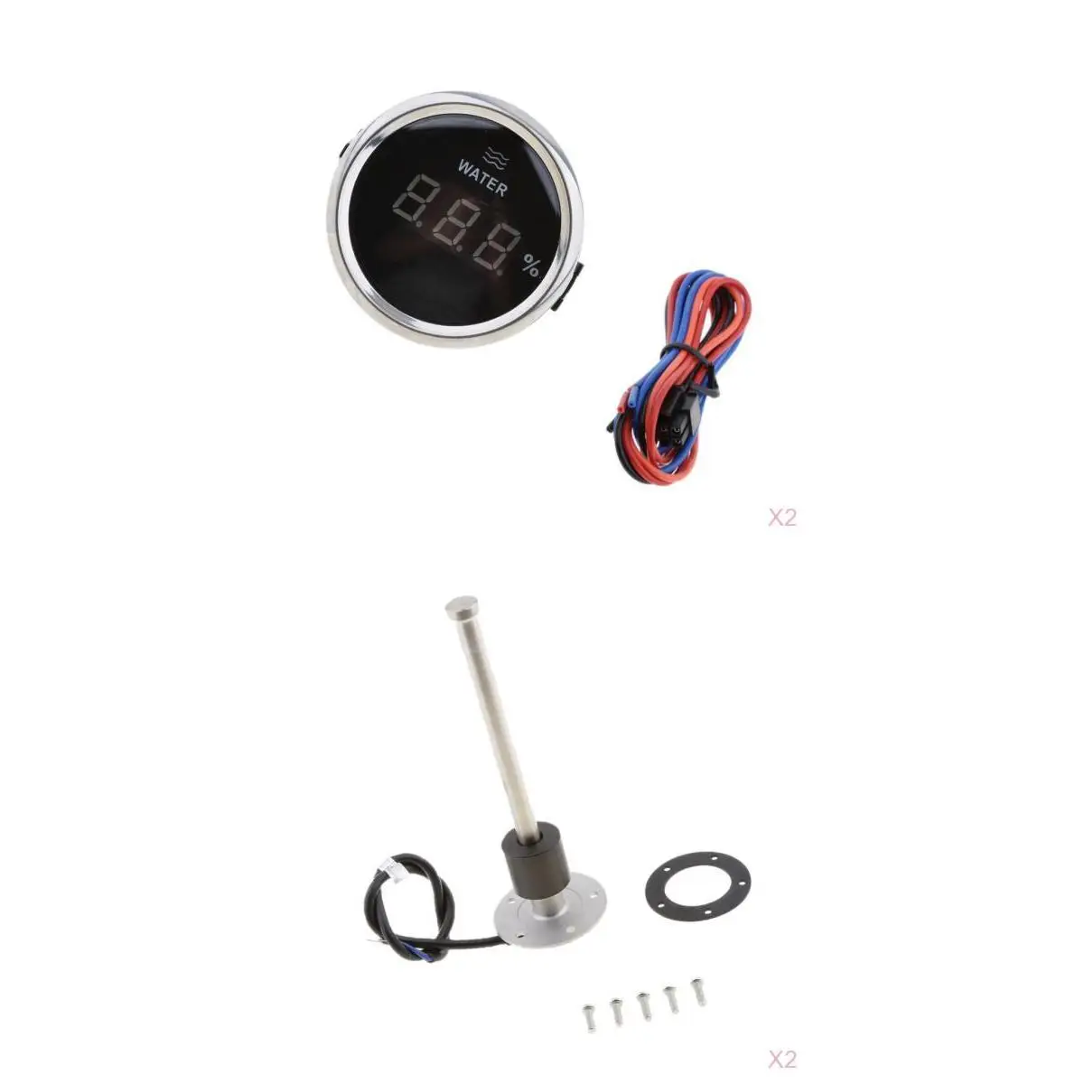 Pair 200mm Fuel & Liquid Water Level Gauge Sensor & Pair 2'' Fuel Gauge for Boat