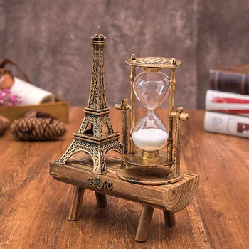 

Vintage Paris Tower Wooden Bench Hourglass Figurines For Home Decoration New Design Miniature Model Ornament Birthday Gifts