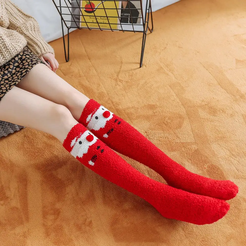 Носки женские бархатные теплые носки для зимы, рождественские подарки, носки в полоску с рисунком кота, Calcetines Mujer Kerstsokken, Прямая поставка