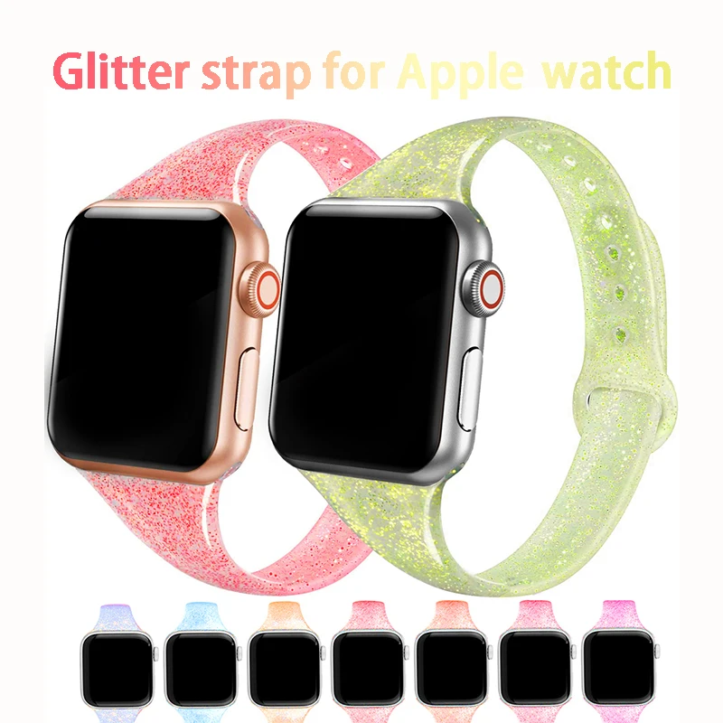 

Glitter strap for Apple watch band 40mm 44mm iWatch band 38mm 42mm Slim Silicone bracelet for Apple watch serie 6 5 4 3 2 1 SE