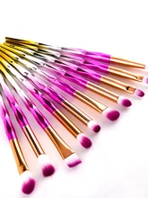 10 Pcs Purple Makeup Brush Set Diamond Gradient Color Plastic Handle Eyeshadow Bulk Angled Brow Cosmetics For Women Powder Brush