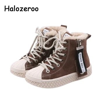 

Winter New Kids High Sport Sneakers Baby Girls Warm Casual Sneakers Children Genuine Leather Shoes Black Brand Sneakers Trainers