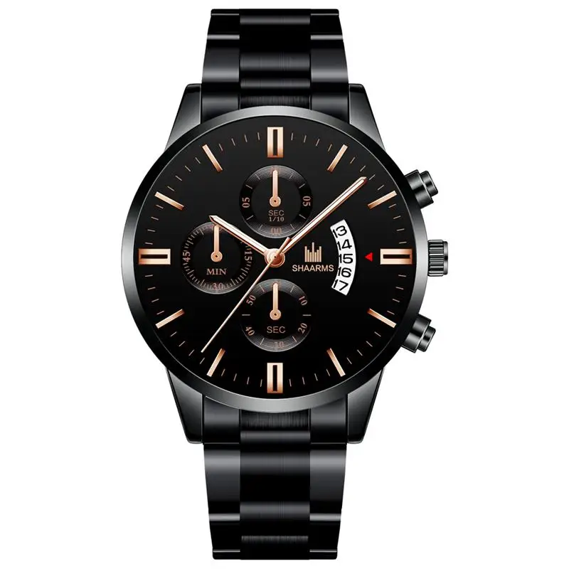 

Man Wristwatch Fashion Black Stainless Steel Analog Quartz Wristwatch Male Men Luxury Date Watches Business Clock 2019