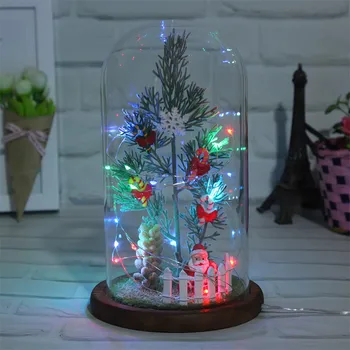 

Glass cover with light ornaments Miniature Christmas Tree in Glass Dome Ornaments & Presents With Light String Tree LED LIGHT