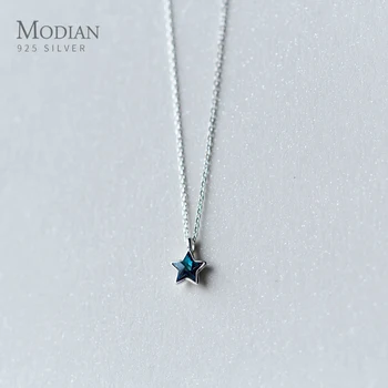 

Modian New 925 Sterling Silver Retro Mini Blue Star Charms Pendant Necklace Fit Women Adjustable Necklace Original Fine Jewelry