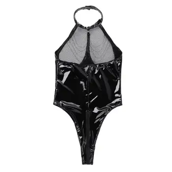 

Womens Sexy Plus Size 4XL Leather Mesh Lingerie Underwear Bodysuit Sleepwear Sexy Siamese women sexy erotic lingerie Sleepwear