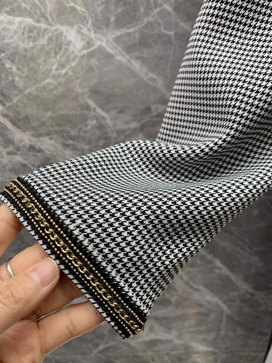 Autumn Early New Woman Colour Mosaic Flipped Collar Chicken Bird Checker Chain Edge Dress 923