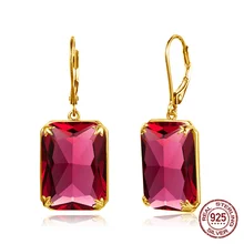 

Luxury Rectangle Quality Ruby Drop Earrings For Women 925 Sterling Silver Classic Lady Jewelry Accessories Anniversary Best Gift