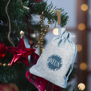 

Christmas Pattern Candy Bag 1-24 Advent Calendar Bundle Cotton Linen Gift Bag Cloth Bag Wooden Clamps Christmas Decoration Set L