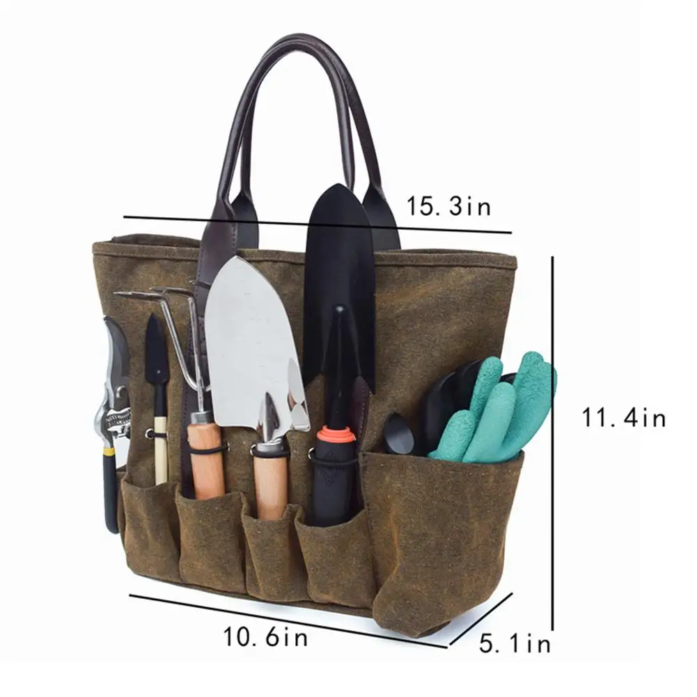 Garden Tools Tote Set 8 Pockets Storage Organizer With Ergonomic Handle For Men And Women Mud Color Portable Screwdriver plumbers tool bag