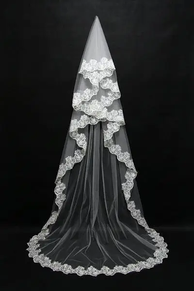 One Layer Lace Edge White Ivory Cathedral Wedding Veil With Comb Long Bridal Veils bride voile mariage Wedding Accessories 2019 One Layer Lace Edge White Ivory Cathedral Wedding Veil With Comb Long Bridal Veils bride voile mariage Wedding Accessories 2019