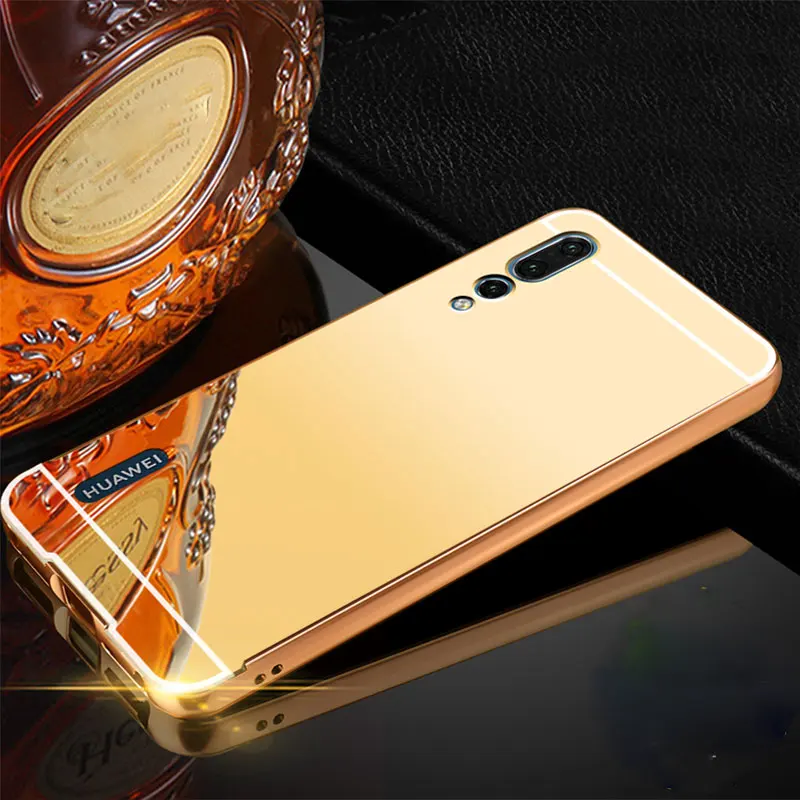 Для huawei P20 Pro Чехол Зеркальный Алюминиевый металлический бампер жесткий PC задняя