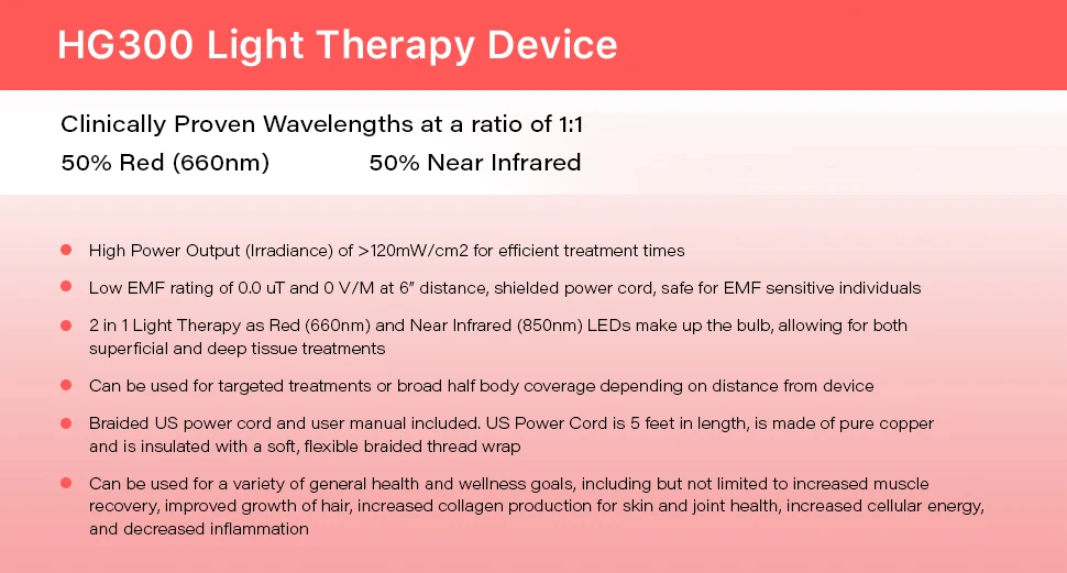 300W LED Red Light Therapy Lamp Red 660nm and Near Infrared 850nm Full Body Light Therapy for Muscle& Joint Pain Relief