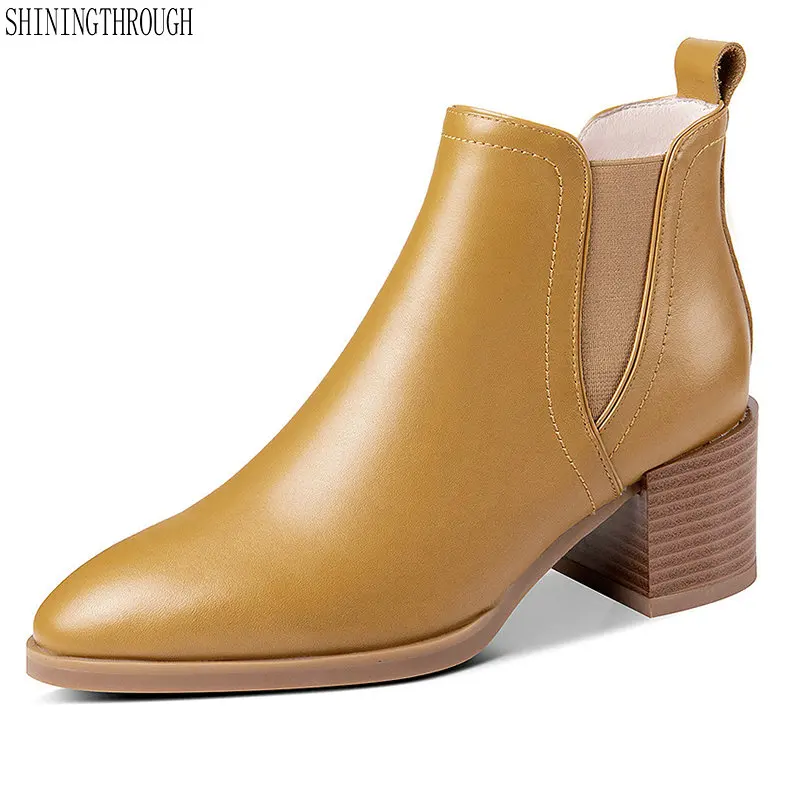 

Genuine leather Women ankle Boots square heels shoes woman Boots spring autumn office Ladies dress work boots Woman size 41 42