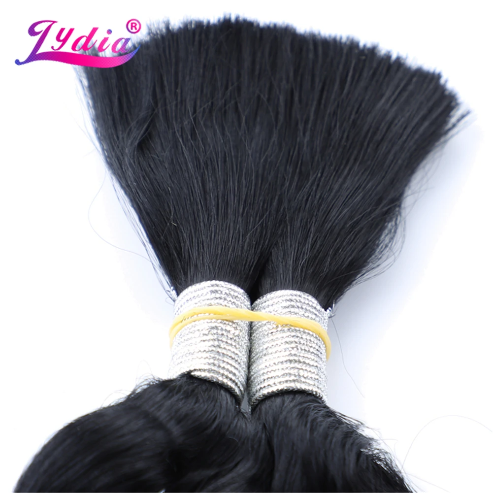 Lydia For Women No Weft Curly Wavy Synthetic Hair Bundles 18"-24" 1PCS 1B# Color Bulk Crochet Synthetic Braiding Extensions