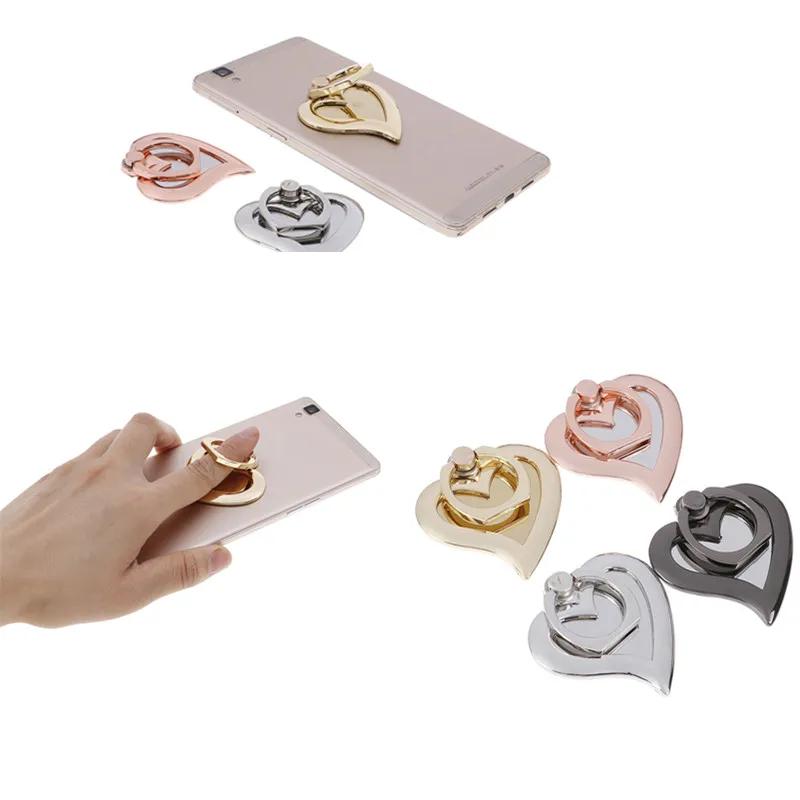 1pc Universal 360 Rotating Finger Ring Holder for Cell Phone - MIRROR HEART  Hand Stand Holder Rotatin Stand Holder