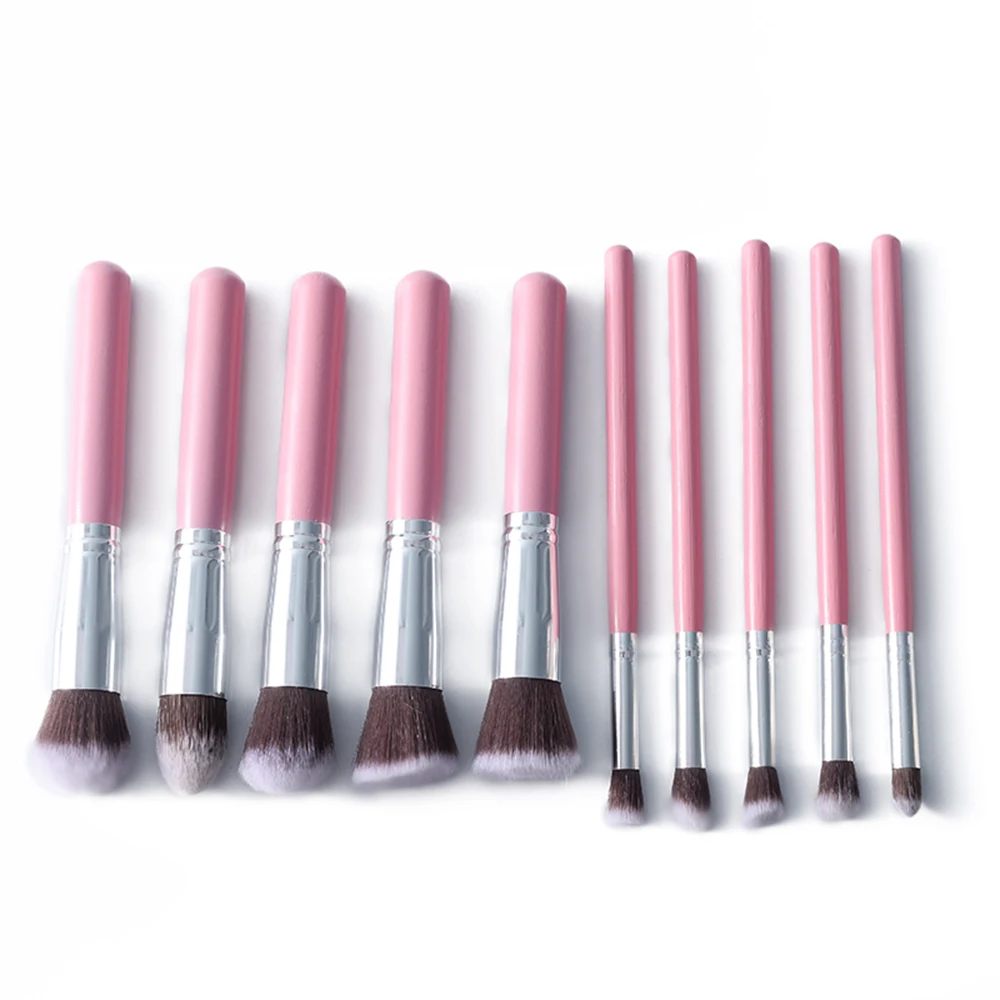 pink Silver 10 шт. набор кистей для макияжа, тени для век, кисть для пудры, румян, кисть из мягкого волокна, кисть для красоты лица, деревянная ручка TSLM1 - Handle Color: pink Silver