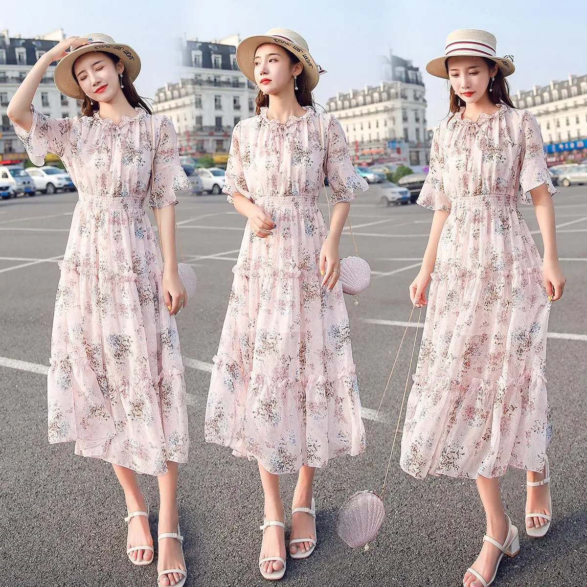 

Fairy Skirt Learn sheng sen Gauze Large Size Size Fat Dress Douyin Floral Skirt Summer Small Fresh 2019 Popular over-the-Knee