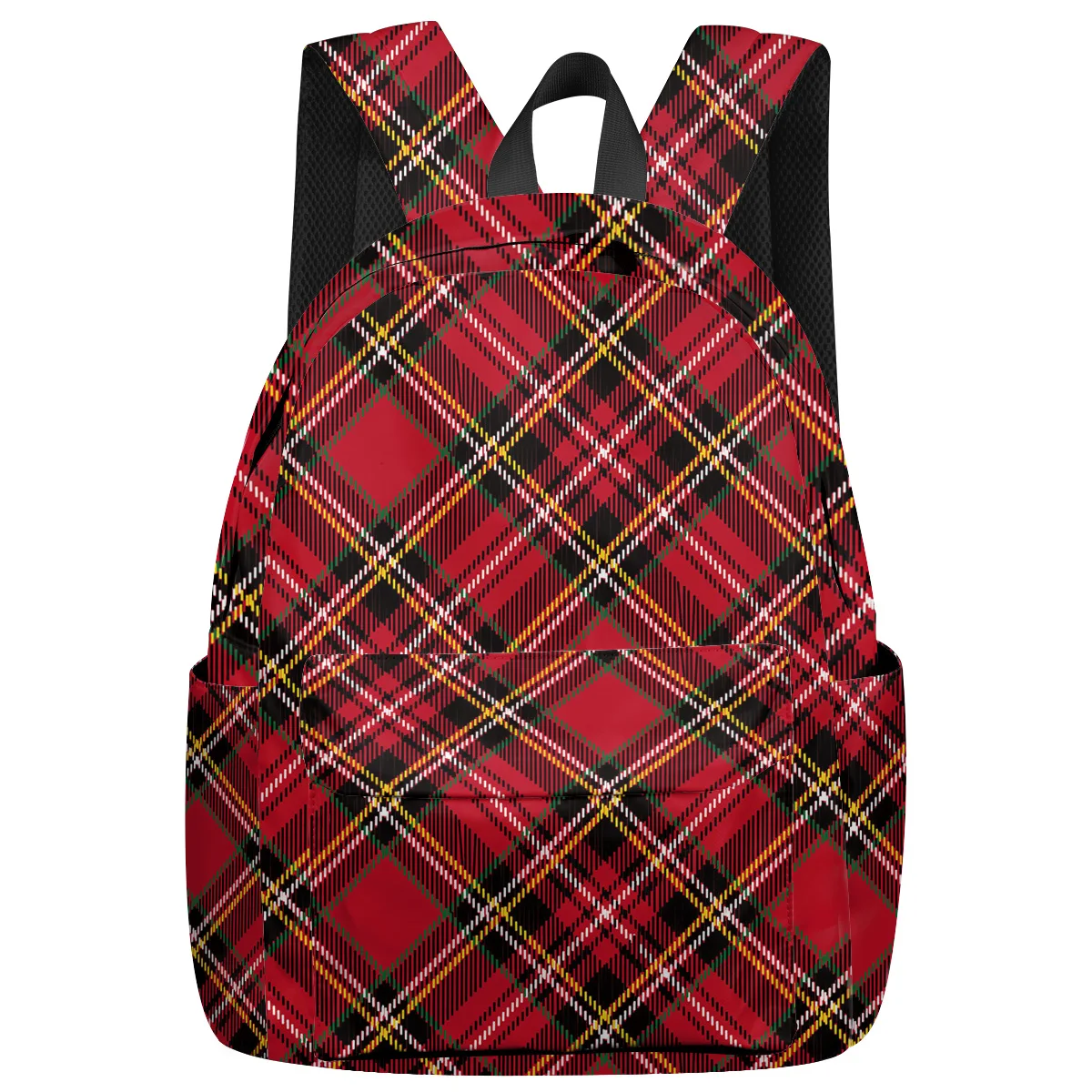 

WHEREISART Merry Christams Check Pattern New Year Backpacks Junior High School Student Scratch Resistant College Backpacks Lapto