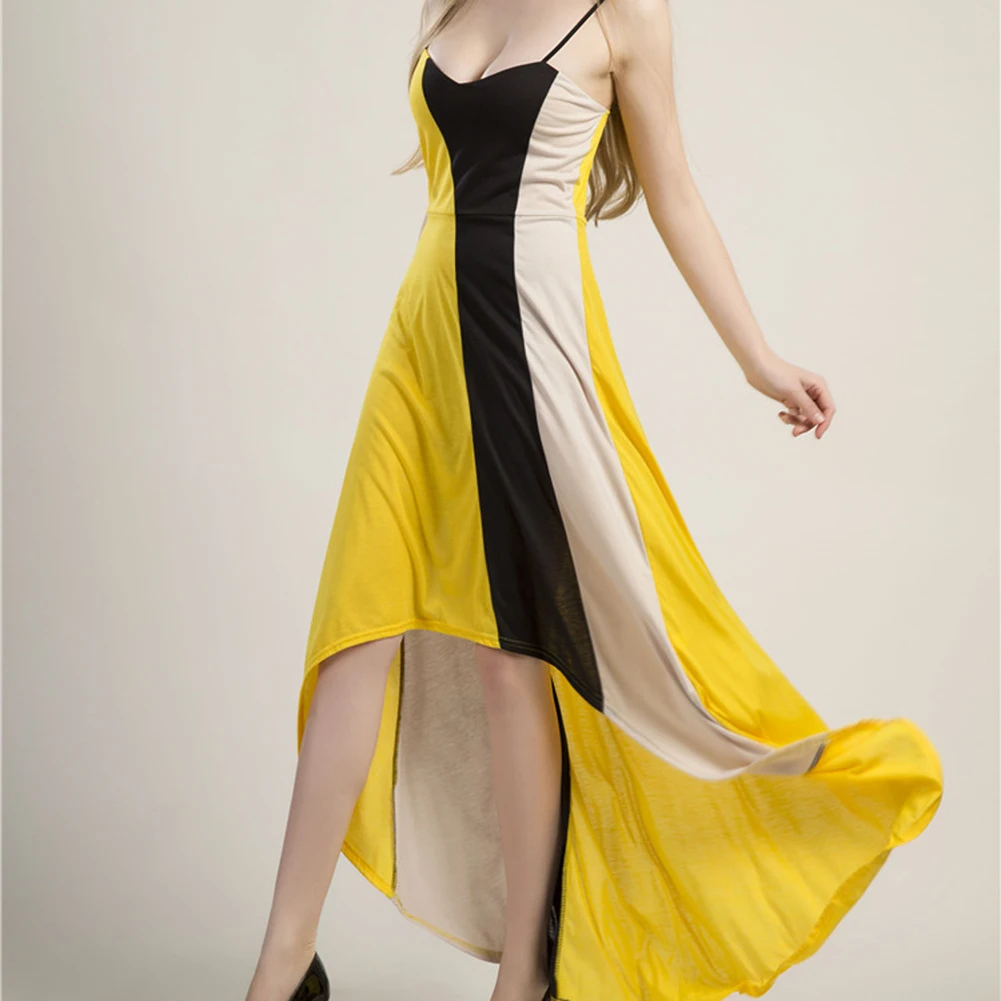 

Bikitique Fashion Sexy Dress Contrast Suspender Open Back Irregular Dress Women Vintage Full Dress Winter Party Vestidos
