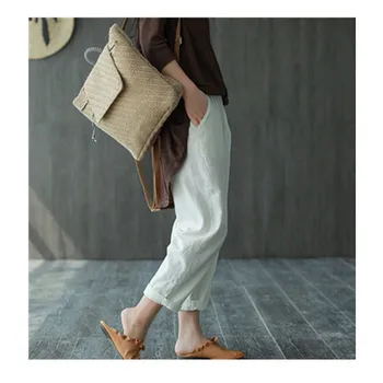 

2020 Spring cotton and linen harem pants retro literary elastic waist wild feet comfortable women's pants plus size